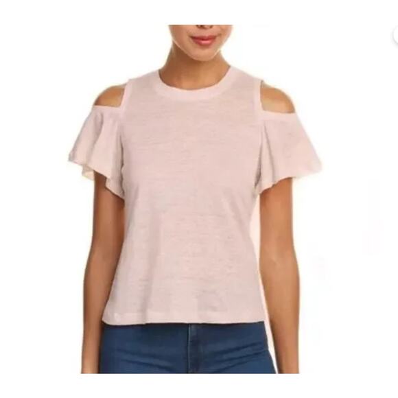Rebecca Taylor pink cold shoulder stretch linen top size large - Picture 13 of 13